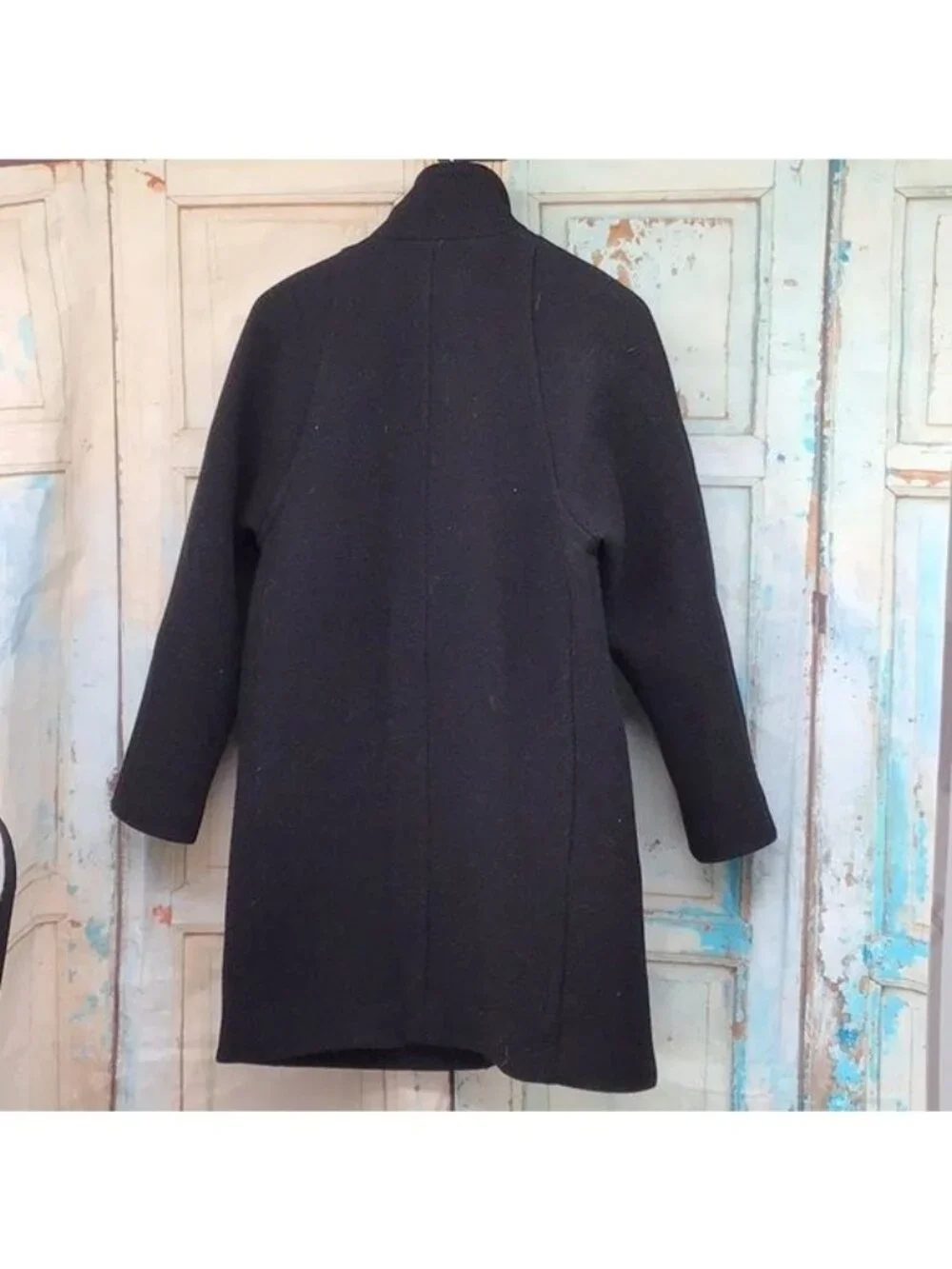 J.Crew Womens Black Stadium Cloth Coat By Nello Gori With Zip & Button Closure S